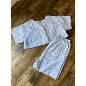 Vintage Lady Lindsey Blue Striped Short Sleeved Pajama Sleep Set Womens Sz 1X